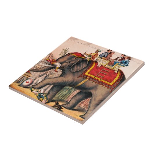 ゾウとサーカスの演技をする男性。 タイル (側面)