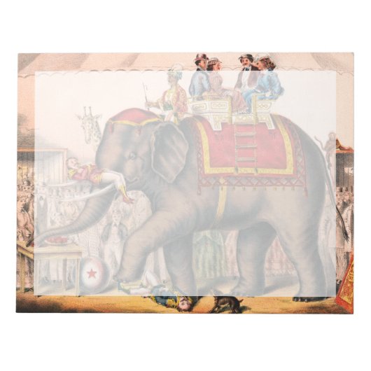 ゾウとサーカスの演技をする男性。 ノートパッド (正面)