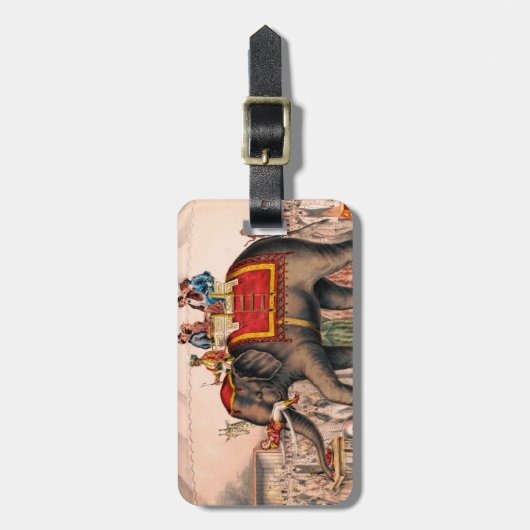 ゾウとサーカスの演技をする男性。 ラゲッジタグ (正面縦)