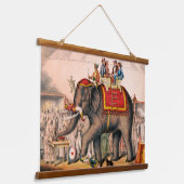 ゾウとサーカスの演技をする男性。 吊り下げ型タペストリー (傾斜あり)