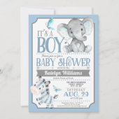 ゾウとゼブラベビーシャワー招待状 招待状 (正面)