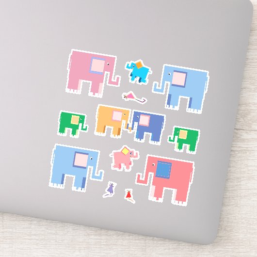 ゾウとネズミの可愛いアニマルアート シール (詳細)