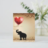 ゾウとハート型の風船バレンタイン ポストカード (スタンド正面)