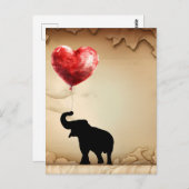 ゾウとハート型の風船バレンタイン ポストカード (正面/裏面)