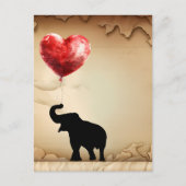 ゾウとハート型の風船バレンタイン ポストカード (正面)
