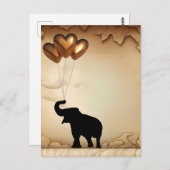 ゾウとハート型の風船バレンタイン ポストカード (正面/裏面)