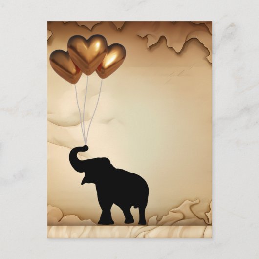 ゾウとハート型の風船バレンタイン ポストカード (正面)