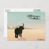 ゾウとバイプレーン、水彩、1910年代 ポストカード (正面/裏面)