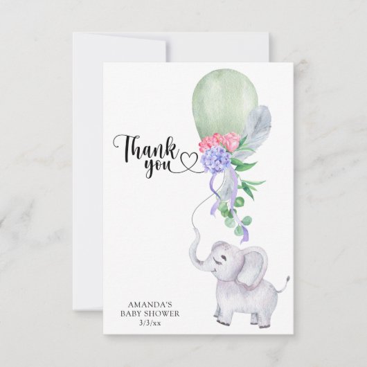 ゾウとバルーンありがとう サンキューカード (正面)