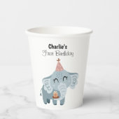 ゾウとパーティー帽子、誕生日 紙コップ (正面)