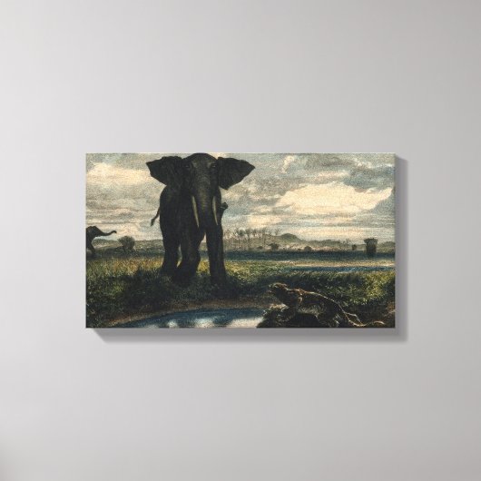 ゾウとヒョウがインディアン砂漠に キャンバスプリント (正面)