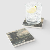 ゾウとヒョウがインディアン砂漠に ストーンコースター (横)