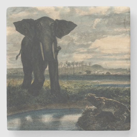 ゾウとヒョウがインディアン砂漠に ストーンコースター (正面)