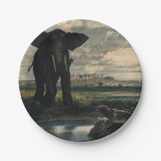 ゾウとヒョウがインディアン砂漠に ペーパープレート (正面)