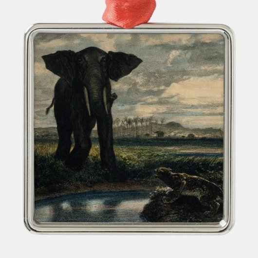 ゾウとヒョウがインディアン砂漠に メタルオーナメント (正面)