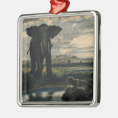 ゾウとヒョウがインディアン砂漠に メタルオーナメント (左)