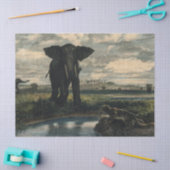 ゾウとヒョウがインディアン砂漠に 薄葉紙 (クラフト)