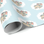 ゾウとブルーバードイラストレーションオンブルー ラッピングペーパー (ロールコーナー)