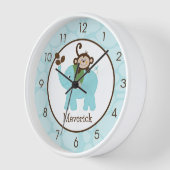 ゾウとモンキージャングルキッズ子供部屋ウォール 壁時計 (傾斜)