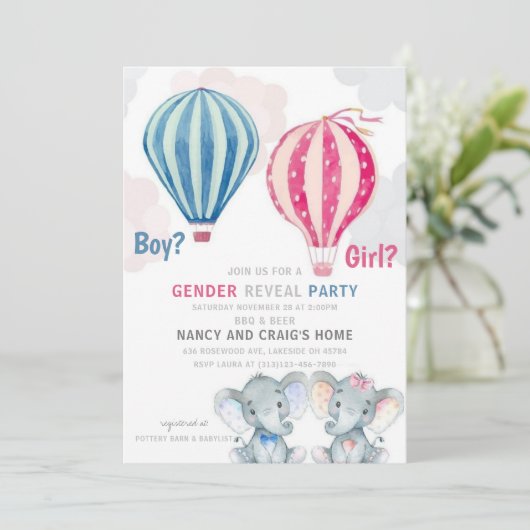 ゾウと熱気球の性別がパーティーを明らかにする 招待状 (スタンド正面)