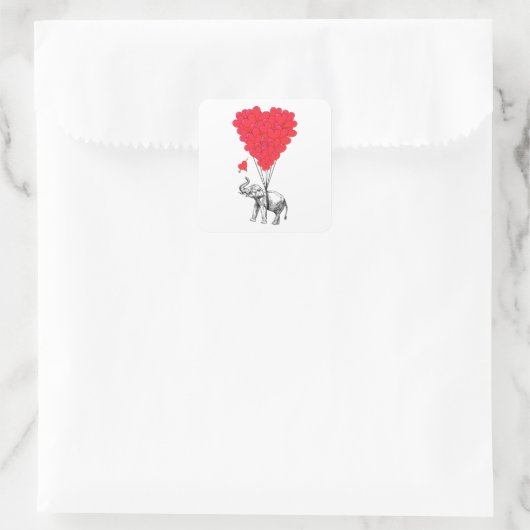 ゾウと赤いハートの風船 スクエアシール (バッグ)