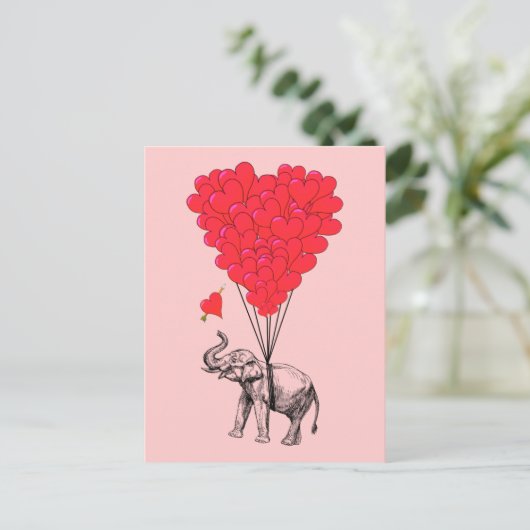 ゾウと赤いハートの風船 ポストカード (スタンド正面)