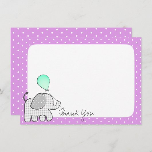 ゾウと風船マゼンタマゼンタサンキュー サンキューカード (正面/裏面)