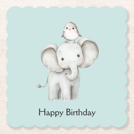 ゾウと鳥の最高の友達 ミントの誕生日 ペーパーコースター (正面)
