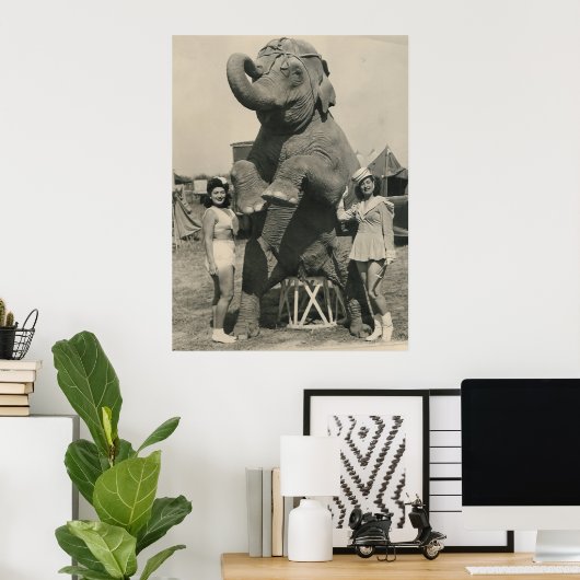 ゾウと2人の女の子サーカス ポスター (ホームオフィス)