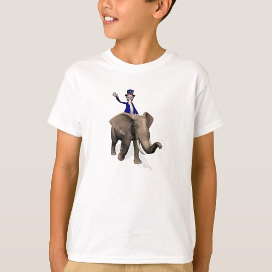 ゾウに乗っているアンクル・サム Tシャツ (正面)