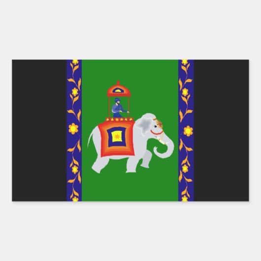 ゾウに乗る男 長方形シール (正面)