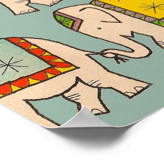 ゾウのかわいいゾウ柄のサーカス頑張れ ポスター (角)