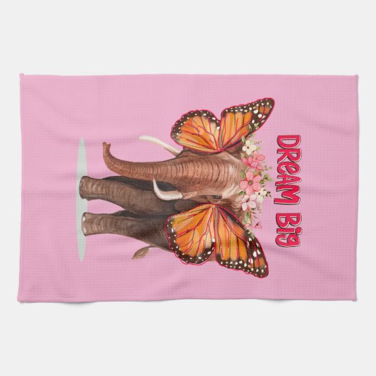 ゾウのように大きな夢を見感動的る キッチンタオル (横)