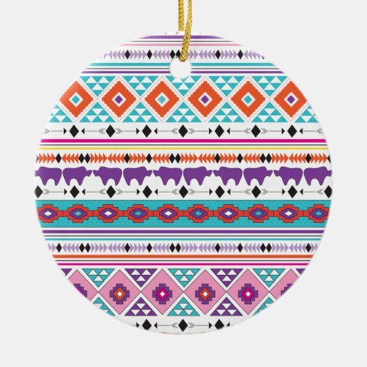 ゾウのアステカ部族模様グラフィック セラミックオーナメント (正面)