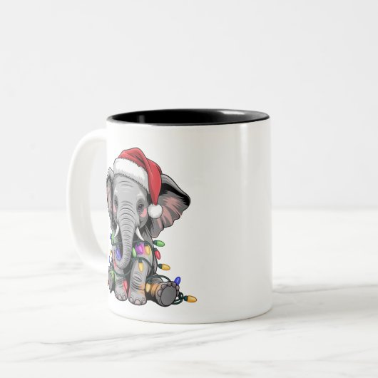 ゾウのクリスマスイルミネーション クリスマス ホリデー ワイルド アニマル ツートーンマグカップ (正面左)