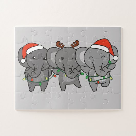 ゾウのクリスマスクリスマスアニマルかわいいジグソーP ジグソーパズル (横)