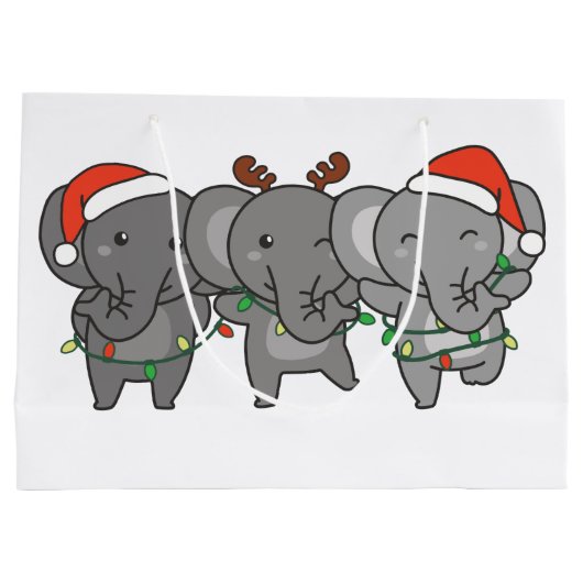 ゾウのクリスマスクリスマス動物かわいい大きなギ ラージペーパーバッグ (裏面)