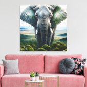 ゾウのクローズアップ顔、牙、トランク キャンバスプリント (インサイチュ (リビング))