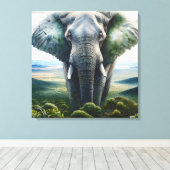 ゾウのクローズアップ顔、牙、トランク キャンバスプリント (インサイチュ (ウッドフロア))