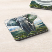 ゾウのクローズアップ顔、牙、トランク コースター (左側)