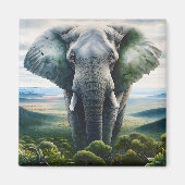 ゾウのクローズアップ顔、牙、トランク マグネット (正面)