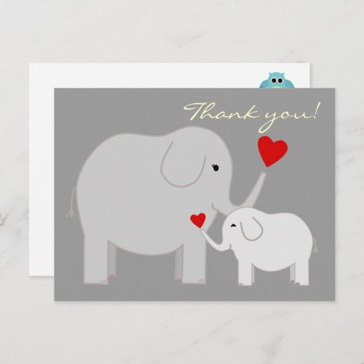 ゾウのグレーありがとうはがき ポストカード (正面/裏面)