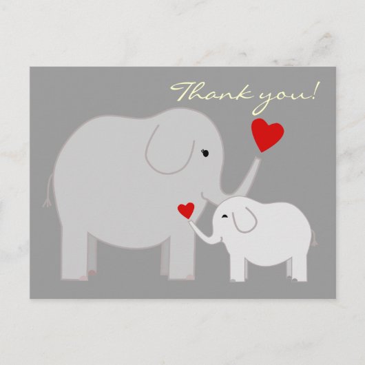 ゾウのグレーありがとうはがき ポストカード (正面)