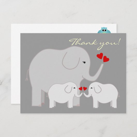 ゾウのグレーありがとうはがき ポストカード (正面/裏面)