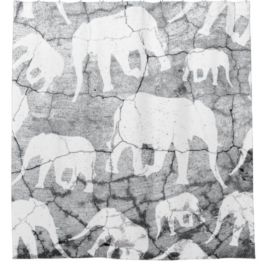 ゾウのコンクリート模様 シャワーカーテン (正面)