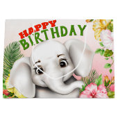 ゾウのサファリ 誕生日 ラージペーパーバッグ (正面)