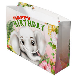 ゾウのサファリ 誕生日 ラージペーパーバッグ