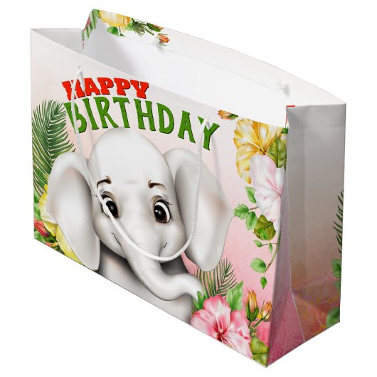 ゾウのサファリ 誕生日 ラージペーパーバッグ (裏面アングル)