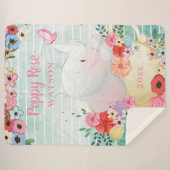 ゾウのシェルパ花と毛布+名前をカスタムする シェルパブランケット (正面(横))