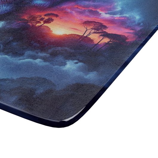 ゾウのシルエットと日の入り鮮やかとの融合 カッティングボード (角)